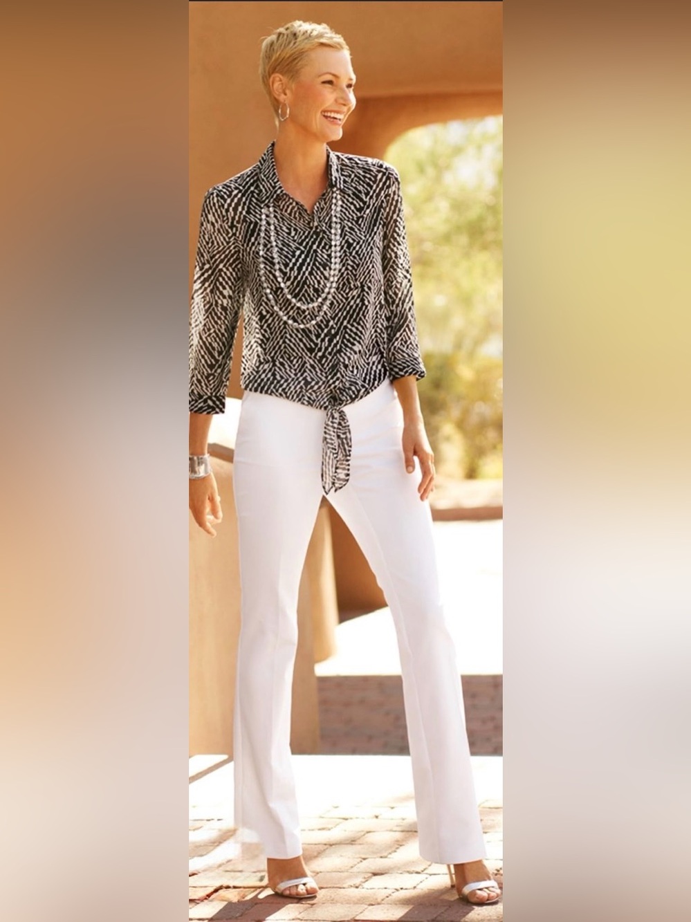 🦓Chico's Graphic Maze Tessa II Tie-Front Blouse 🦓